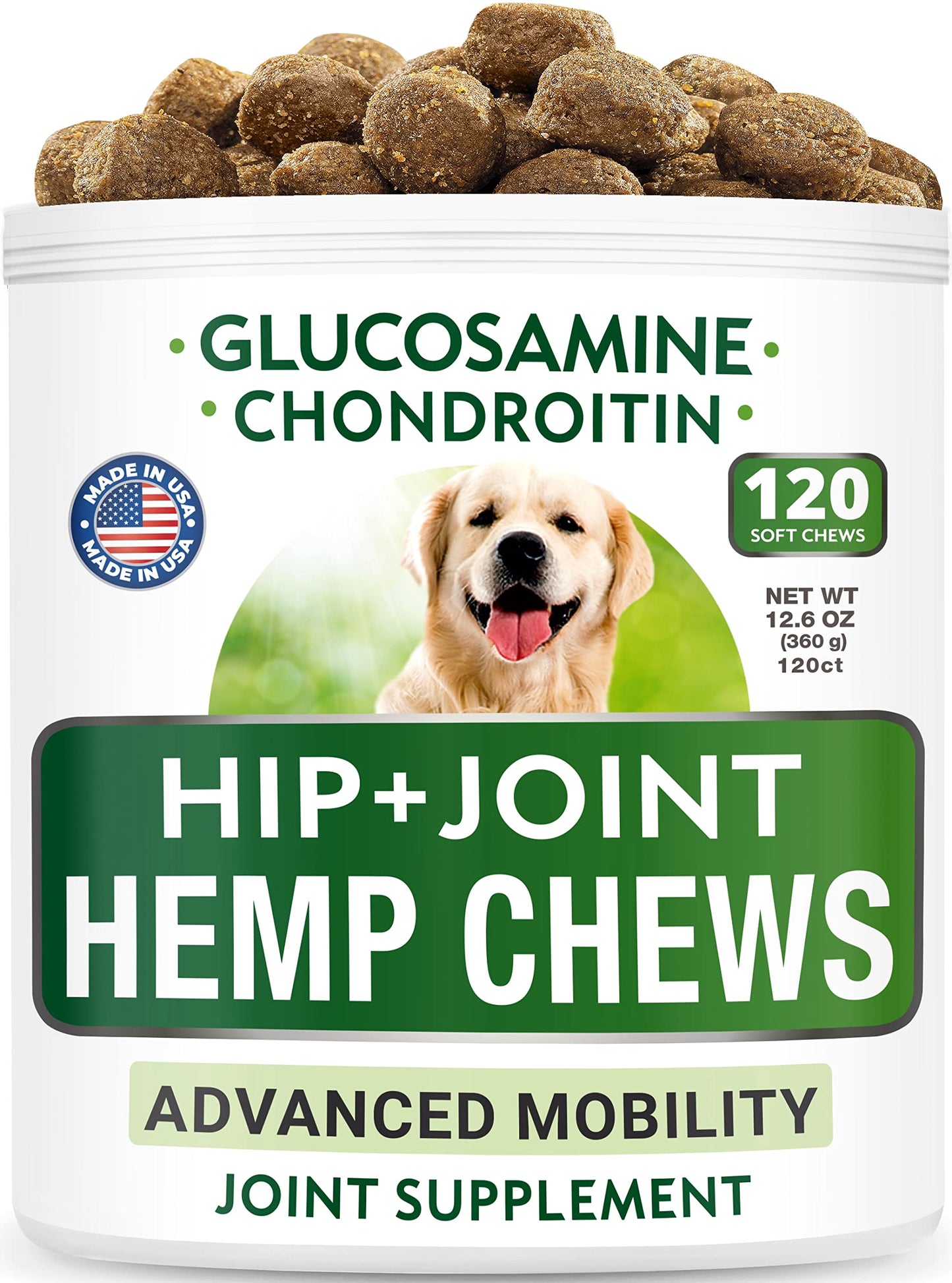 Senior Advanced Glucosamine + Glucosamine w/Hemp Bundle - Old Dog Joint Pain Relief + Natural Joint Pain Relief - Supplement w/MSM, Chondroitin, Omega-3 + Hemp Oil - 120 + 120 Chews - Made in USA