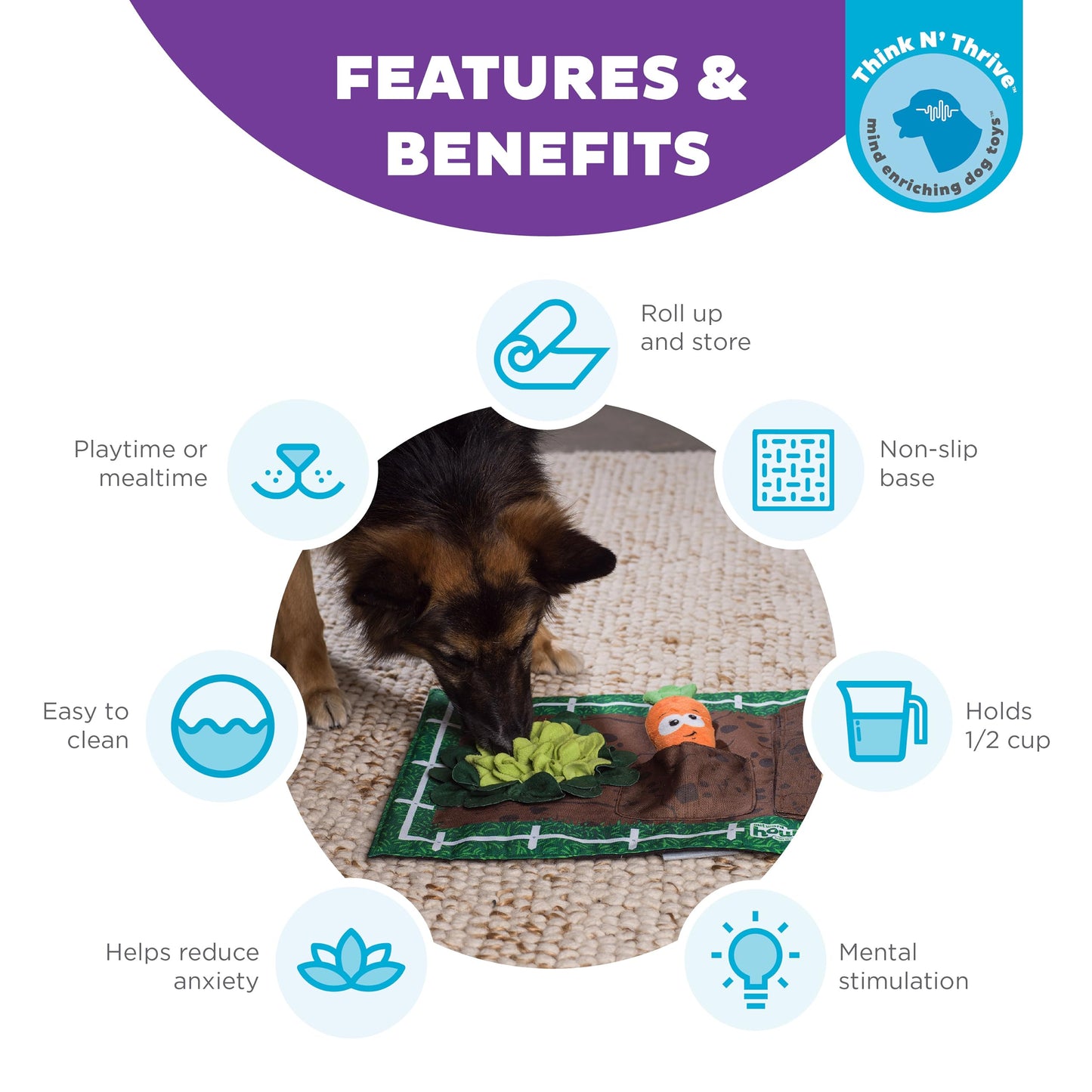 Outward Hound by Nina Ottosson Activity Matz Garden Game Plush Dog Puzzle Mat Dog Enrichment Dog Toy, Level 2 Intermediate, Multicolored