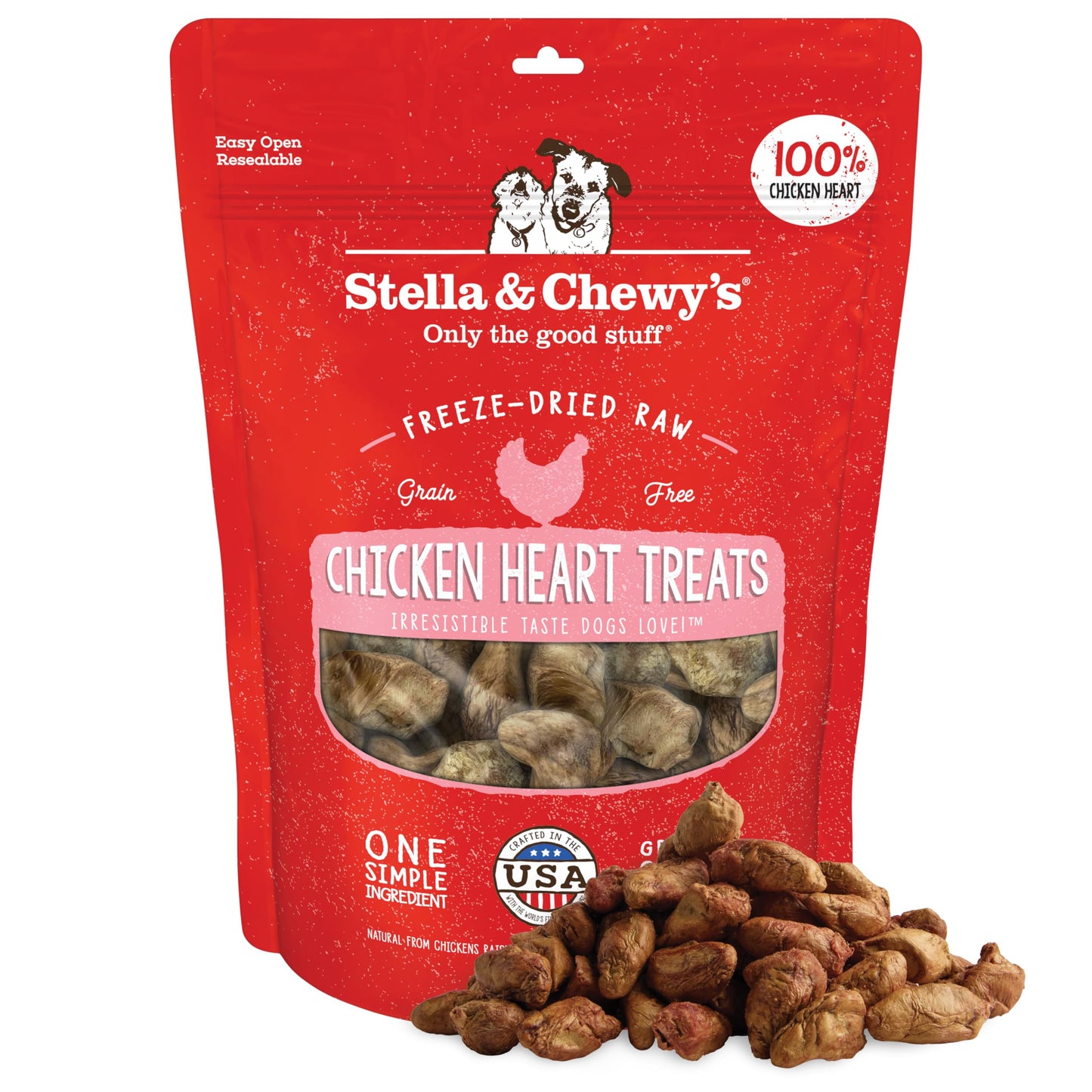Stella & Chewy's Freeze-Dried Raw Chicken Heart Dog Treats - Single Ingredient, No Additives - Premium Training Treats - Perfect For Picky Eaters - 11oz Bag