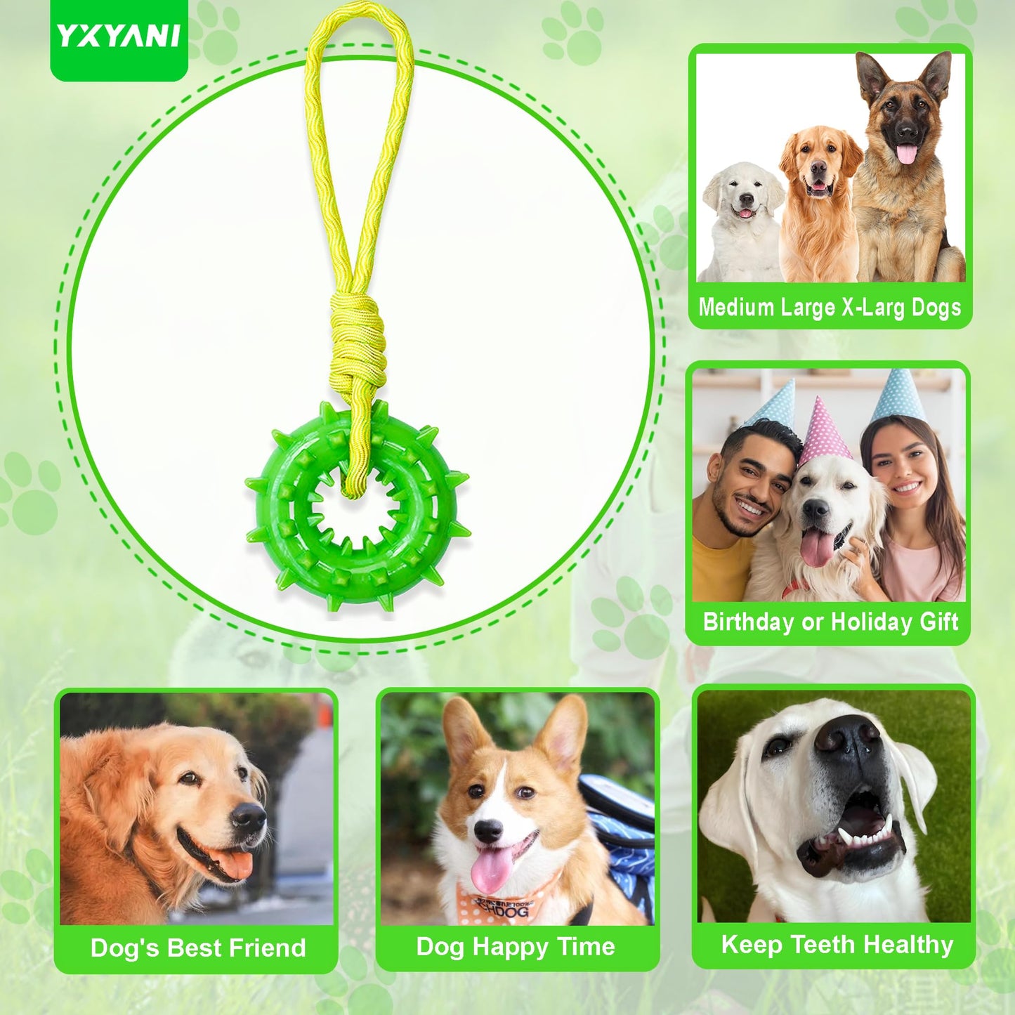 YXYANI Durable Dog Chew Toy – Tough Rubber and Rope Tug Toy with Squeaker, Interactive Training and Fetch Toy for Aggressive Chewers, Medium and Large Dogs, Heavy Duty Tug-of-War (Round Ball)