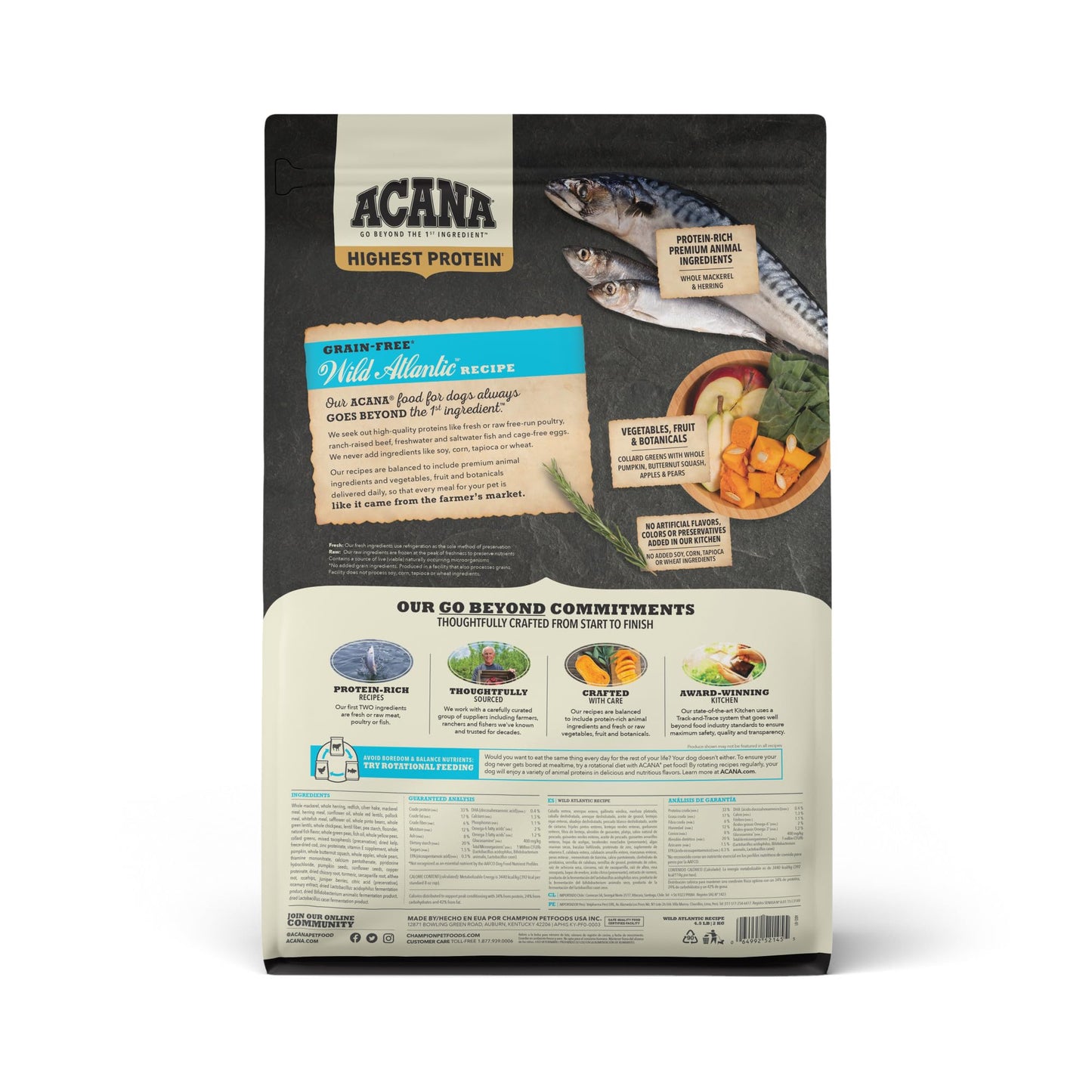 ACANA Highest Protein Grain Free Dry Dog Food Wild Atlantic Recipe 4.5lb Bag