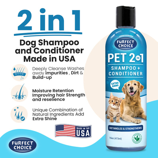 Furfect Choice 2 in 1 Dog Shampoo and Conditioner | Moisturizing Pet Shampoo for Dogs with Cleansing and Gentle Conditioner Formula | Dog Shampoo for Allergies and Itching | 16 oz