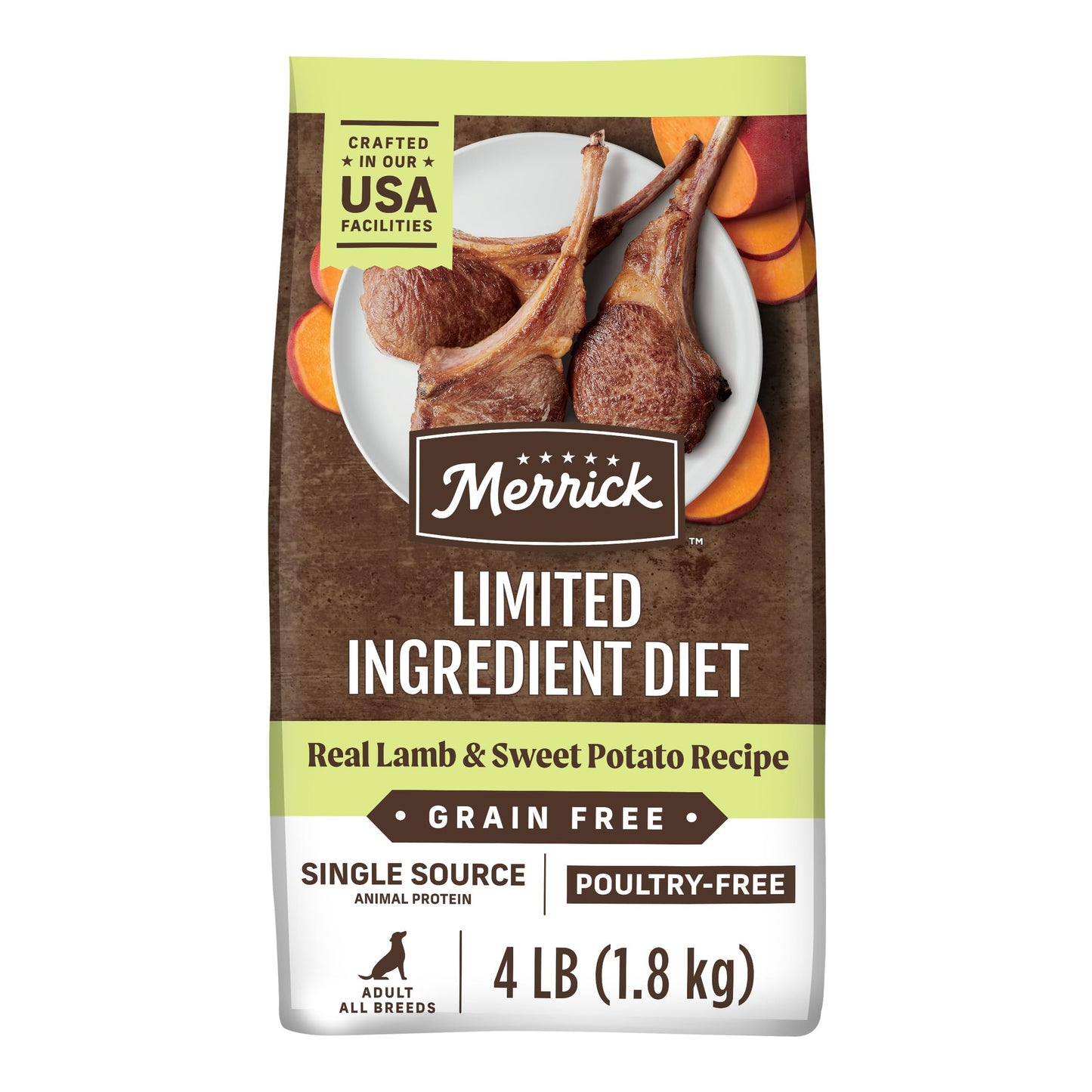 Merrick Limited Ingredient Diet Grain Free Dry Dog Food, Premium and Healthy Kibble with Lamb and Sweet Potato - 4.0 lb. Bag