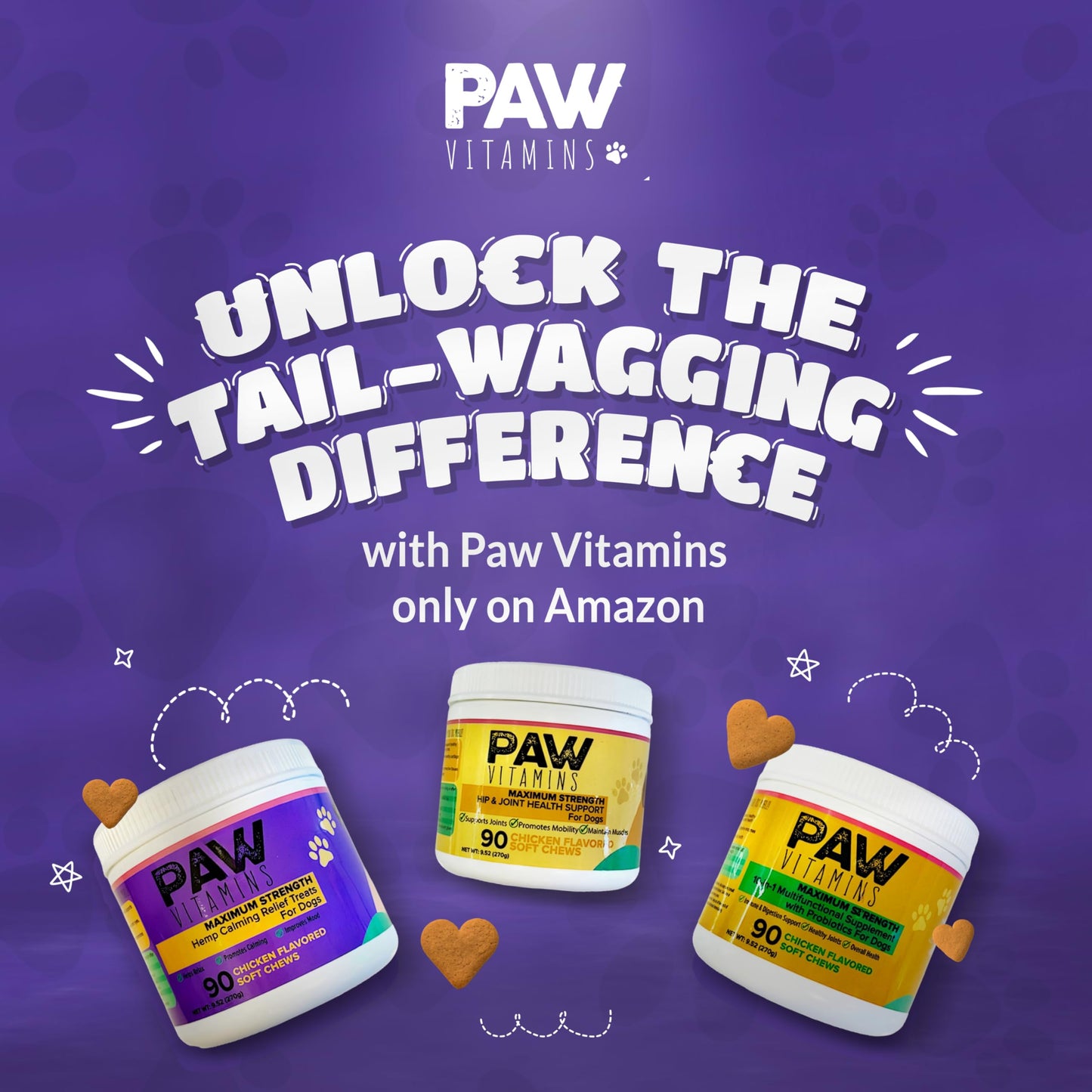 Paw Vitamins Natural Calming Dog Chews (Made in The USA) - with Hemp Oil, Chamomile, Tryptophan, Melatonin & Valerian Root - 90 Count - No THC