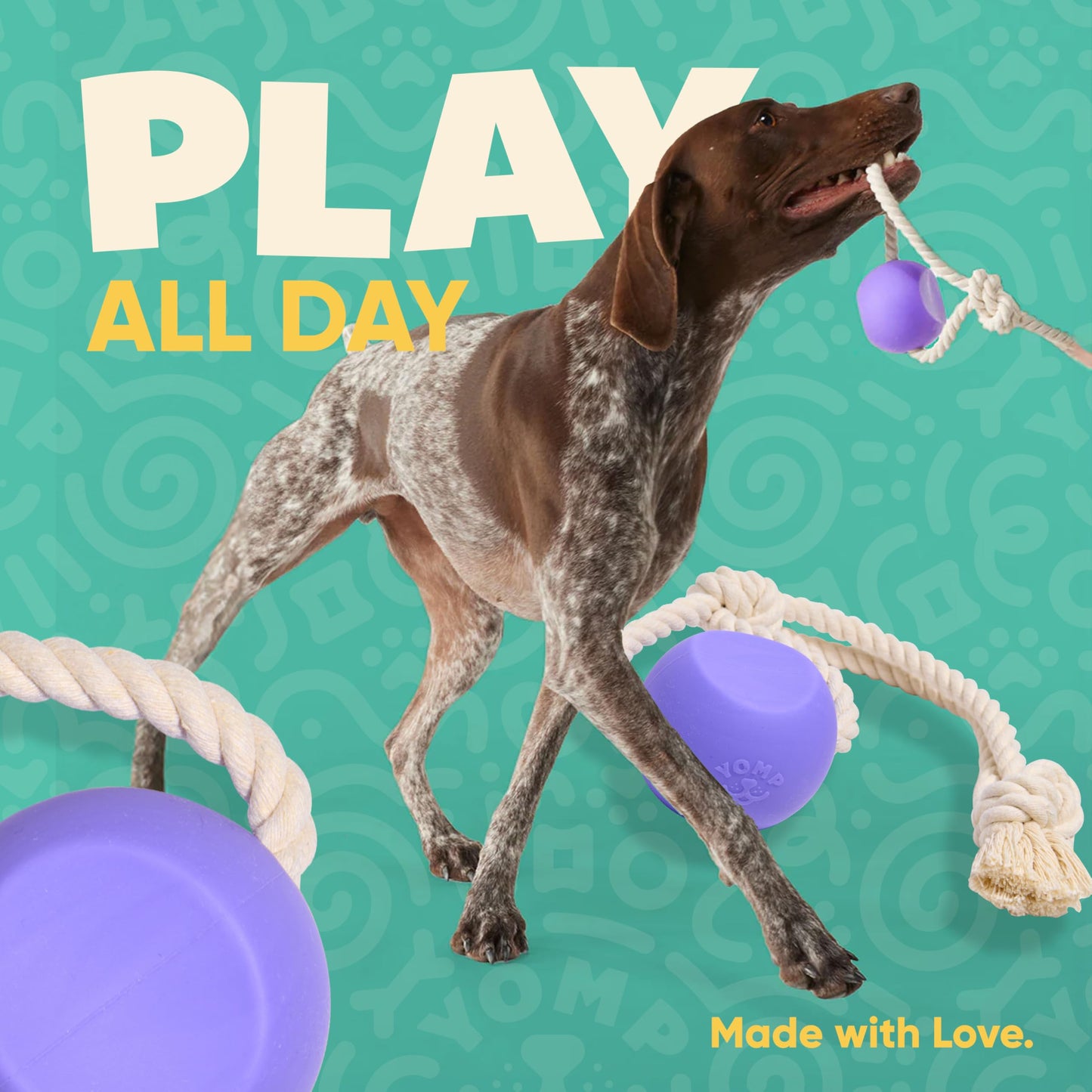 Yomp BallRope Ball on a Rope Dog Toy – Interactive Tug of War Toy for Soft and Medium Chewers, Teething Puppy Ball – Made from Pet-Safe, Non-Toxic Silicone