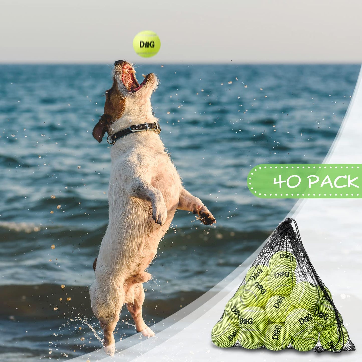 40 Pack Tennis Balls Dog Toys Bulk 2.5 Inch with Carry Bags, Easy Catching Interactive Fetch for Pet Puppy Small Medium Large Dogs Training Exercise and Practice