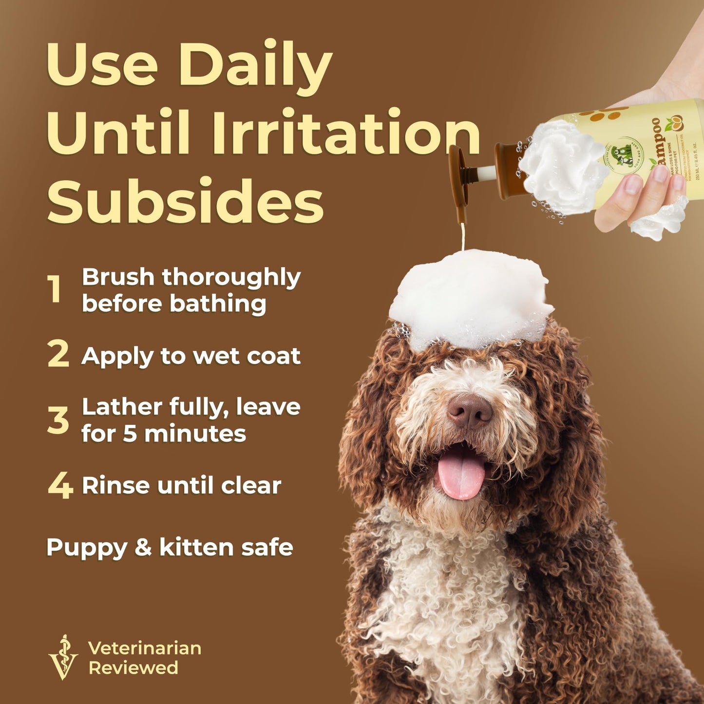 PE4U Natural Pet Shampoo for Dogs & Cats – Smooth Coat, Reduce Shedding & Odor Control – Coconut & Olive Oil Formula - Safe for Sensitive Skin, Hypoallergenic, Relieve Dry Skin - [Shampoo + Ear Drop]