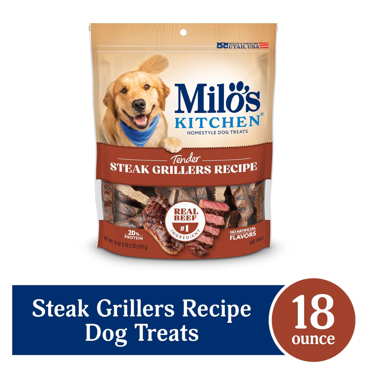 Milo's Kitchen Homestyle Dog Treats, Steak Grillers, 18 Ounce, High Protein, No Artificial Flavors