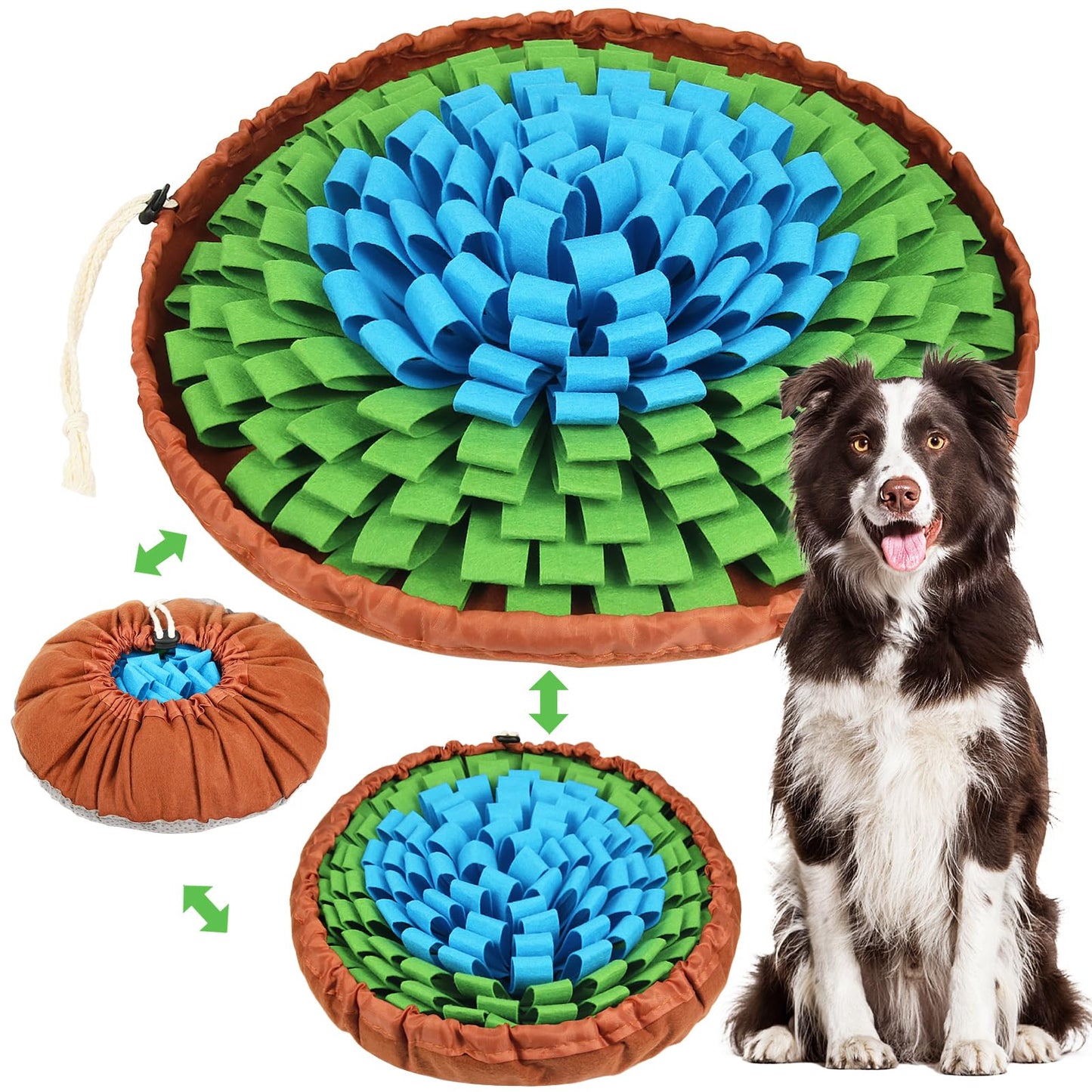 Vivifying Snuffle Mat for Dogs, Adjustable Sniff Mat for Slow Eating and Keep Busy, Interactive Enrichment Toys for Mental Stimulation (Blue&Green)