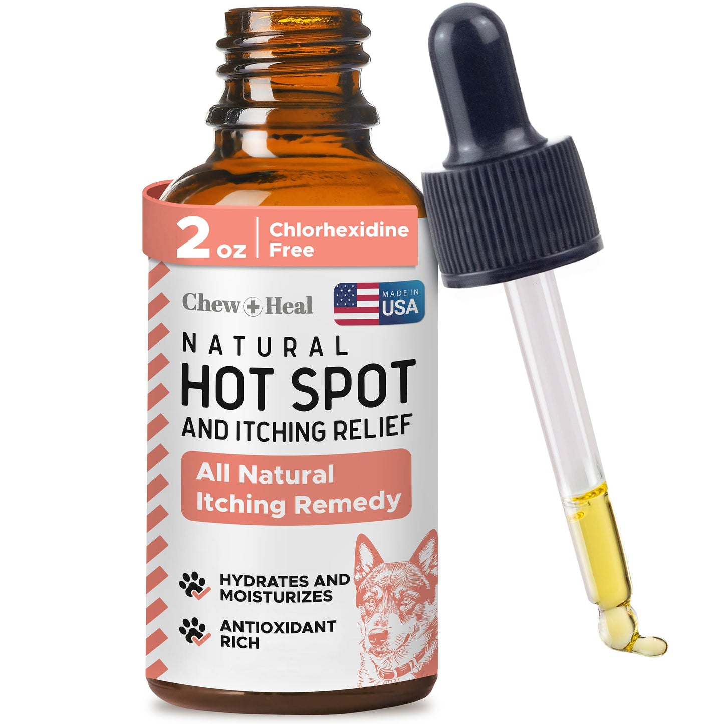 Natural Hot Spot Treatment for Dogs - 2 oz Soothing Oil for Hotspots and Itchy Skin with Natural Ingredients - Chlorhexidine Free - Good for Sensitive Skin - Made in The USA