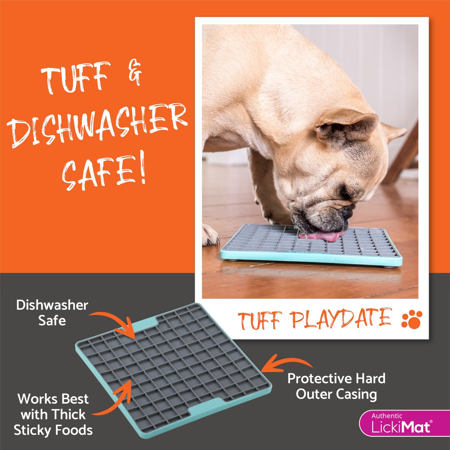 LickiMat Tuff, Heavy-Duty Playdate, Dog Slow Feeder Lick Mat, Boredom Anxiety Reducer; Perfect for Food, Treats, Yogurt, or Peanut Butter, Fun Alternative to a Slow Feed Dog Bowl, Turquoise
