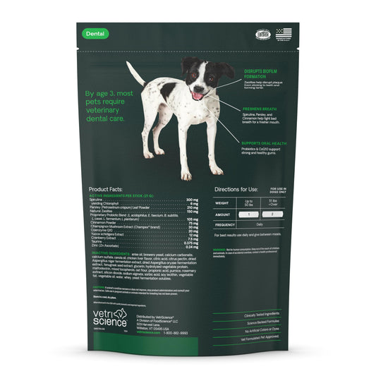 VetriScience Healthy Mouth Dental Chews, Perio Plus Sticks for Dogs, with Probiotics, Spirulina & Zeolites, Breath Freshening, Plaque & Tartar Control, Chicken, 30 Count