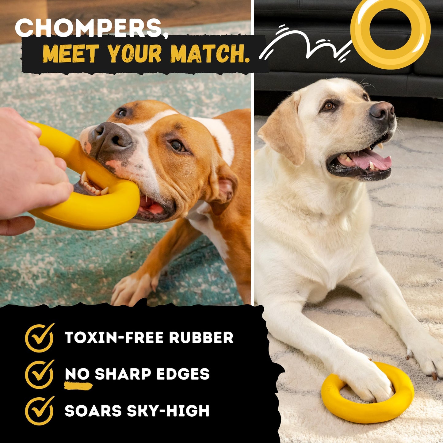 WoofBite Indestructible Dog Chew Toy - Lifetime Replacement - Durable Toy for Aggressive Chewers - Safe Non-Toxic Natural Rubber - Chew, Tug & Fetch - Tough, Heavy Duty - Med/Large Breed, 6.5”x1.25”
