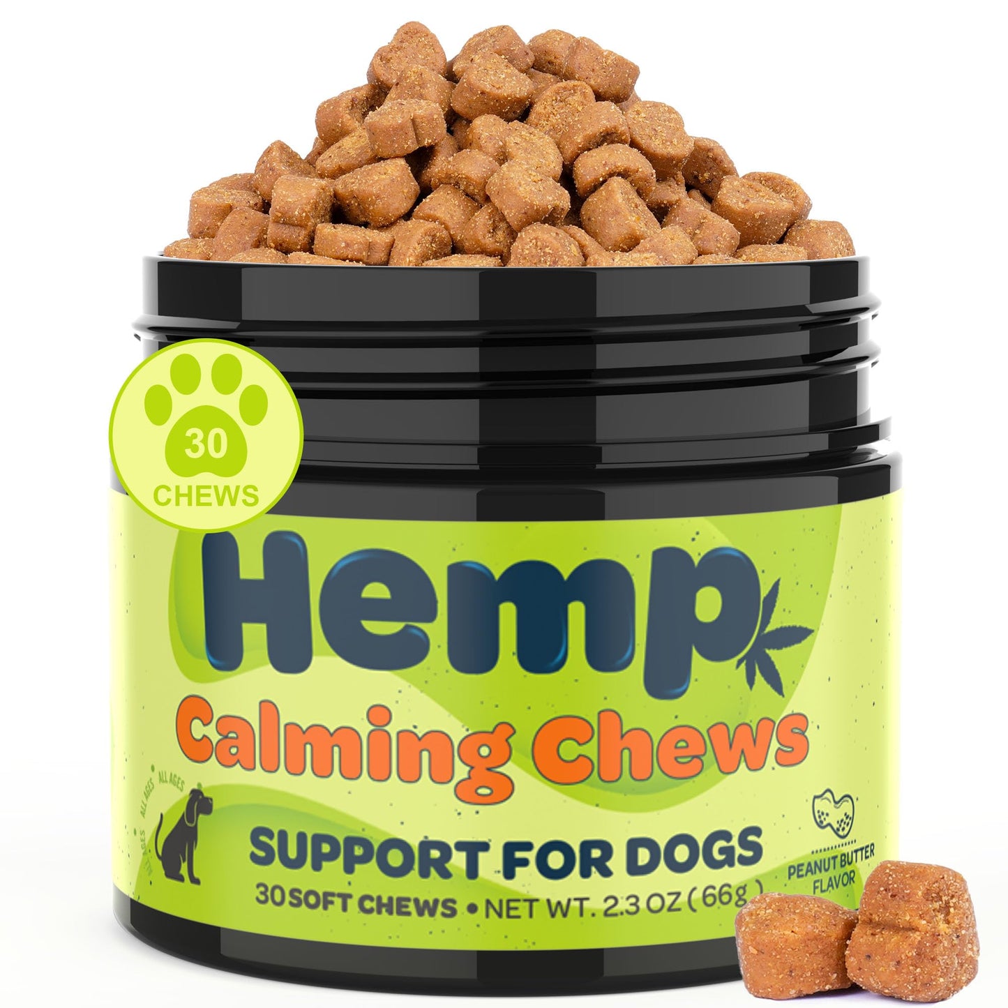 Hemp Calming Chews for Dogs Calming Treats Chews - Anxiety Relief Treats, Separation Anxiety Relief for Dogs Calming Treats Pet Calming Care Chews for Anti Anxiety Dogs, Peanut Butter, 30 Counts