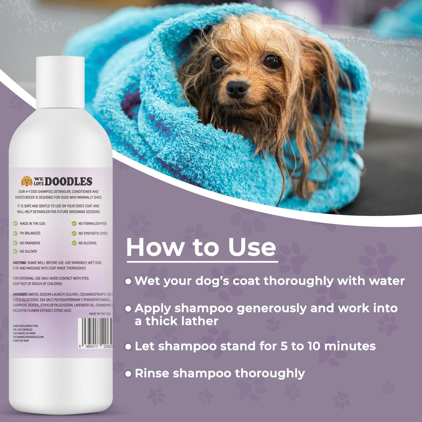 We Love Doodles Bundle Non-Organic Dog Shampoo & Organic Dog Shampoo (Lavender & Chamomile) - 4-in-1 Shampoo Conditioner & Detangler, Best Shampoo for Matted Pet Hair, Made in The USA