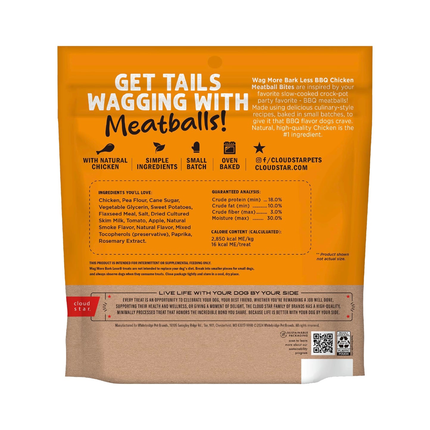 Cloud Star Wag More Bark Less Grain Free Meatball Bites, BBQ Chicken Recipe, 14 oz.