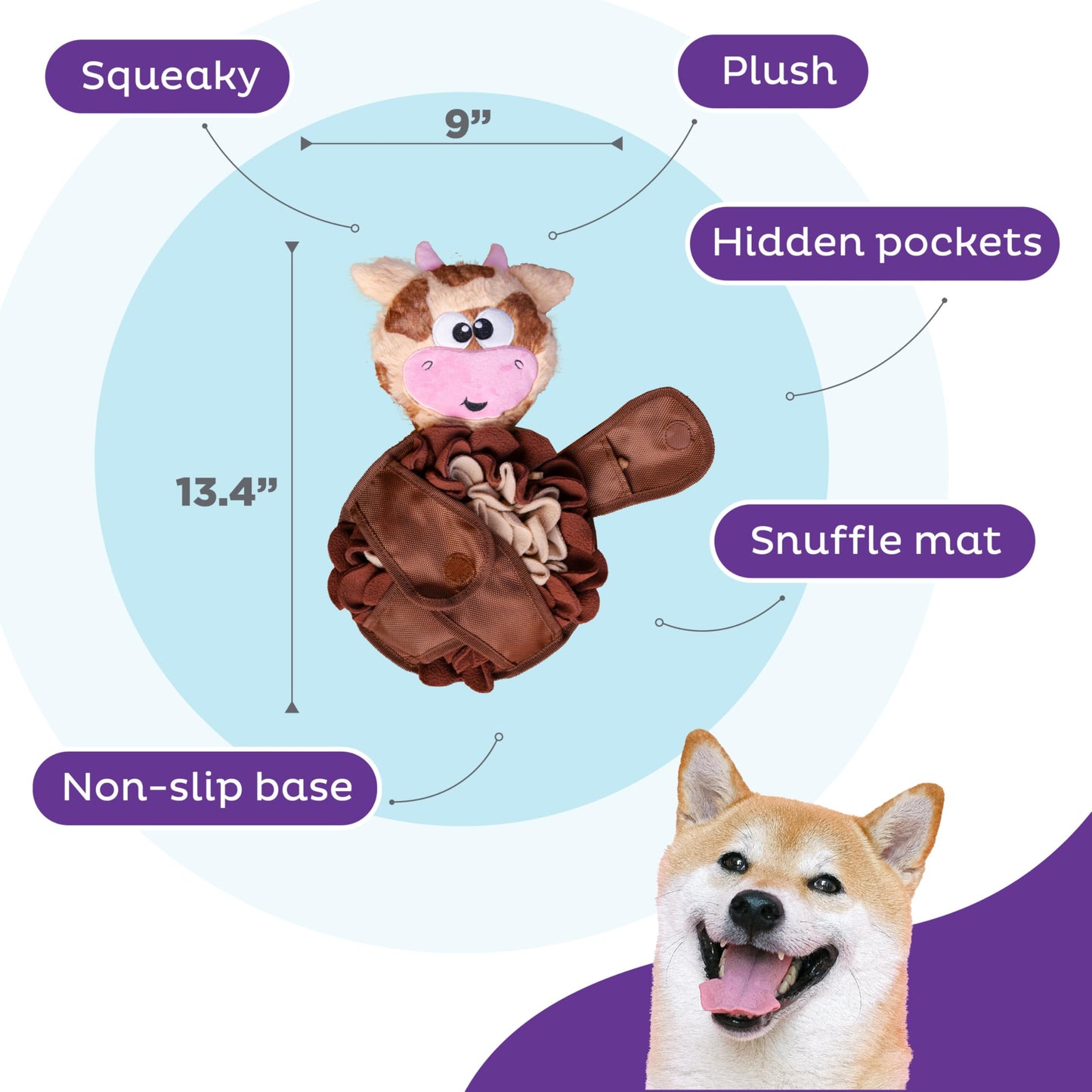Outward Hound by Nina Ottosson Snuffle Palz Plush Snuffle Mat Dog Treat Puzzle, Non-Slip, Brown, Cow, Large