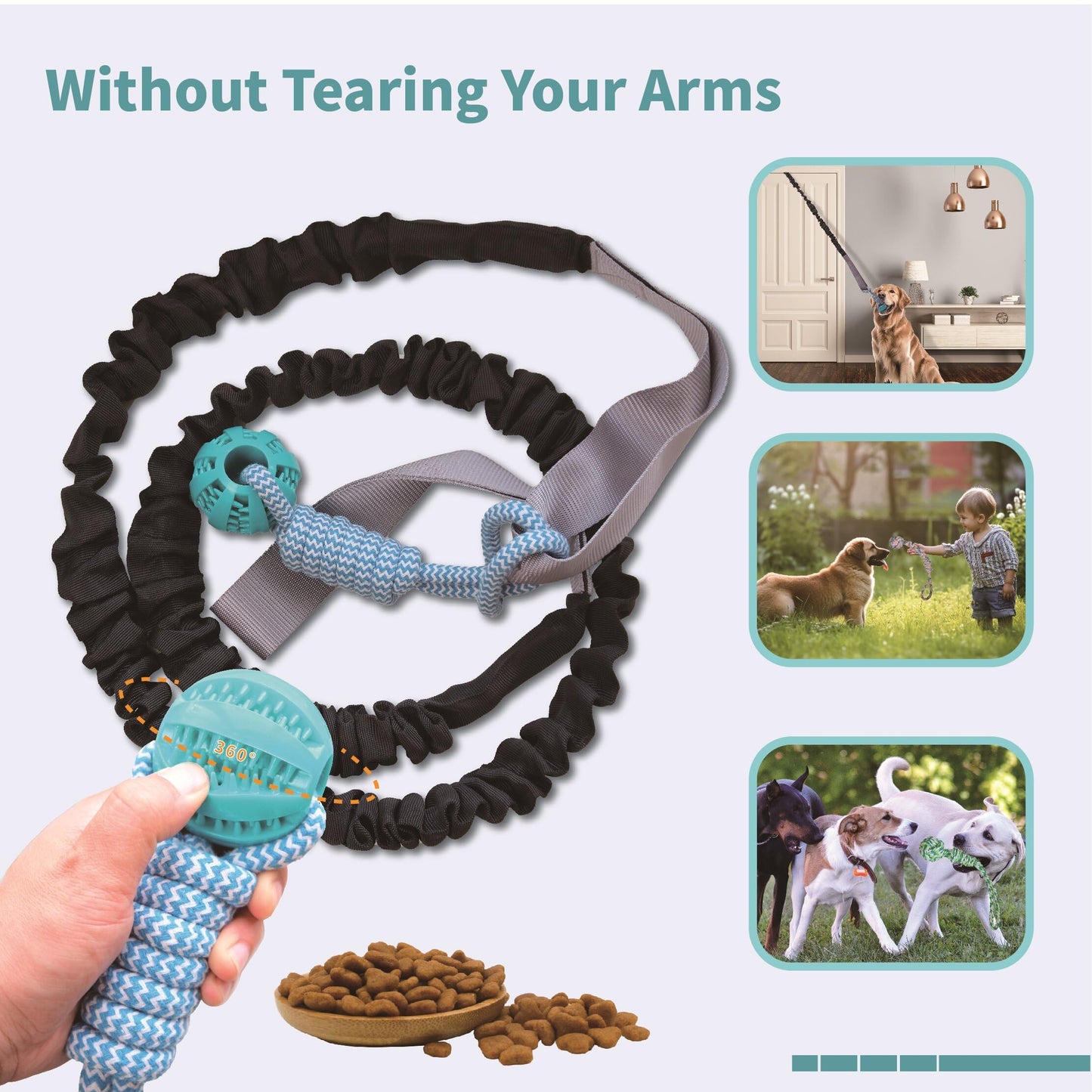TUFEZIAN Interactive Dog Toys Rope Tug of War Dog Toy for Small Medium Large Dogs,Dog Stakes for Outside,Indoor Tug War Rope Dog Toy,Dog Bungee Tug Toy with 3 Chew Rope, green black