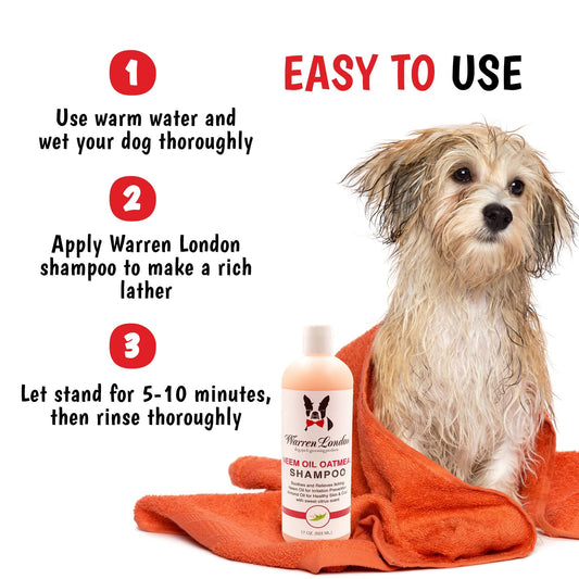Warren London Neem Oil with Oatmeal Dog Shampoo - Deep Cleansing & Moisturizing for Sensitive Skin - Itch Relief & Odor Control - Made in USA - 17 oz