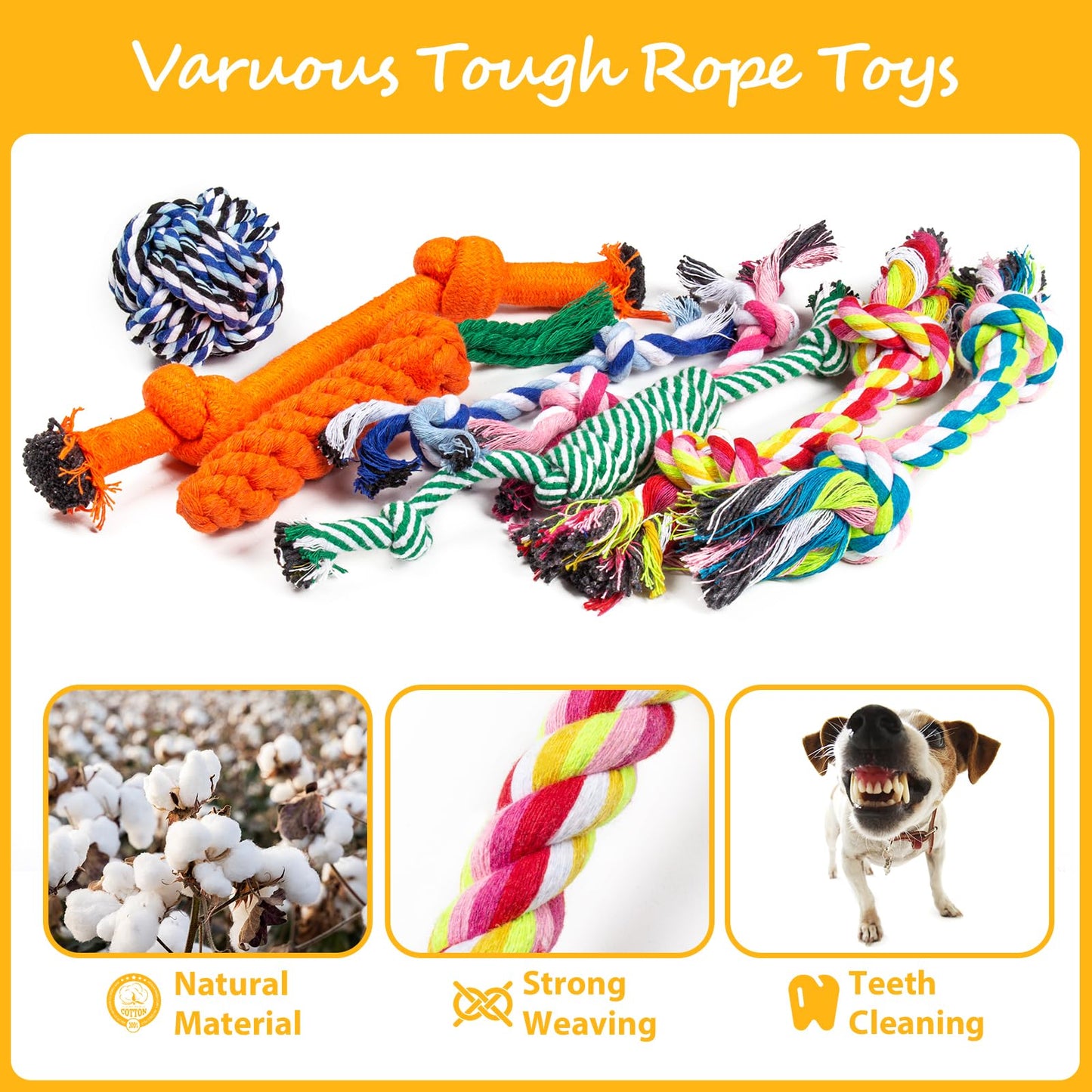 Squeaky Dog Toys for Puppy Small Stuffed Toys with Rubber Toys in Bulk Plush Dog Toy Safe Fetch Chew Toys Pack for Chewing and Teething (8 PCS Cotton Knot)