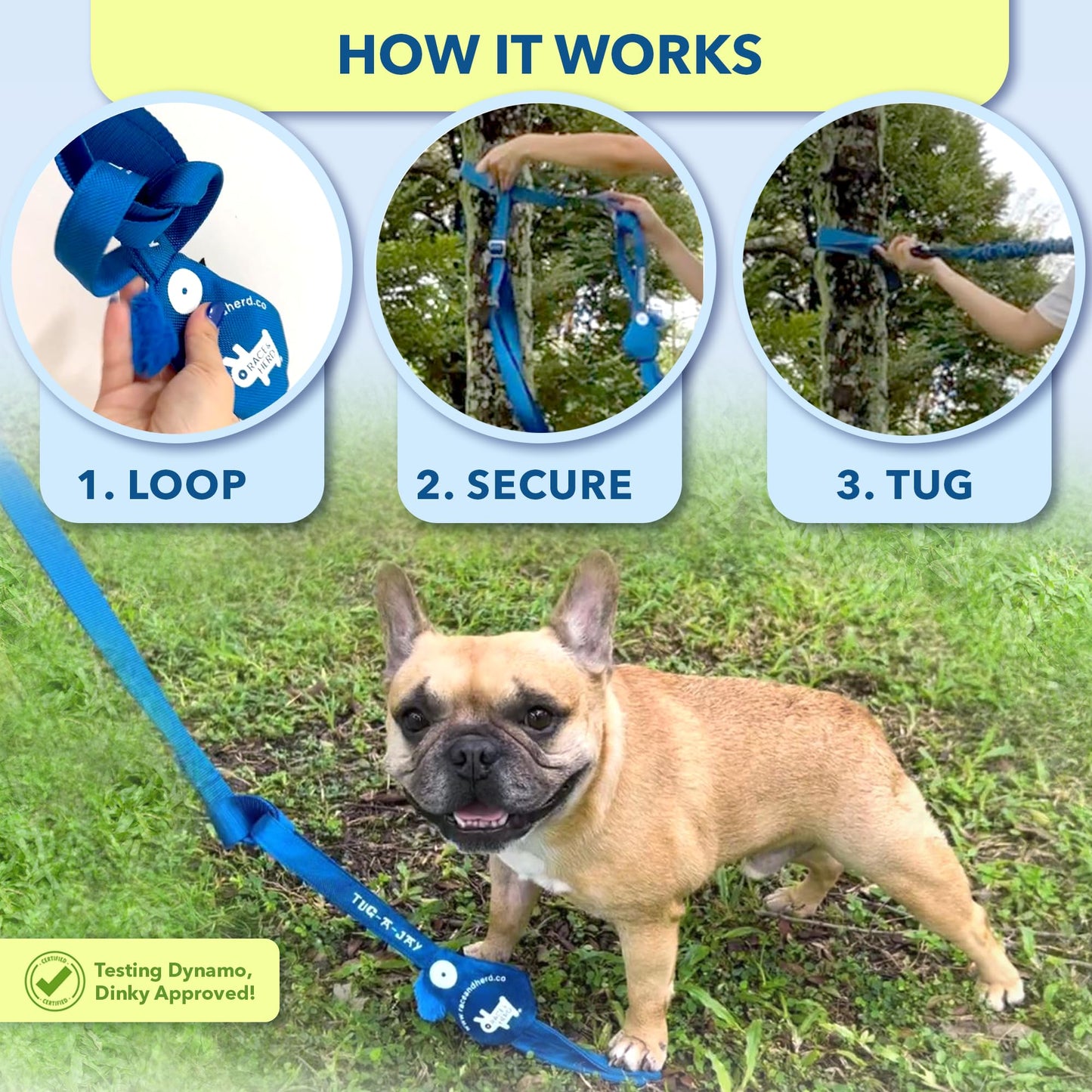 Race&Herd Tug-A-Jay Tree Tugger - Tether Tug Outdoor Dog Toy, Dog Tether Bungee Tug Toy, Tug of War Dog Toys, Dog Backyard Play Equipment Rope, Yard Dogs Playground Equipment, Puppy Outdoor Play
