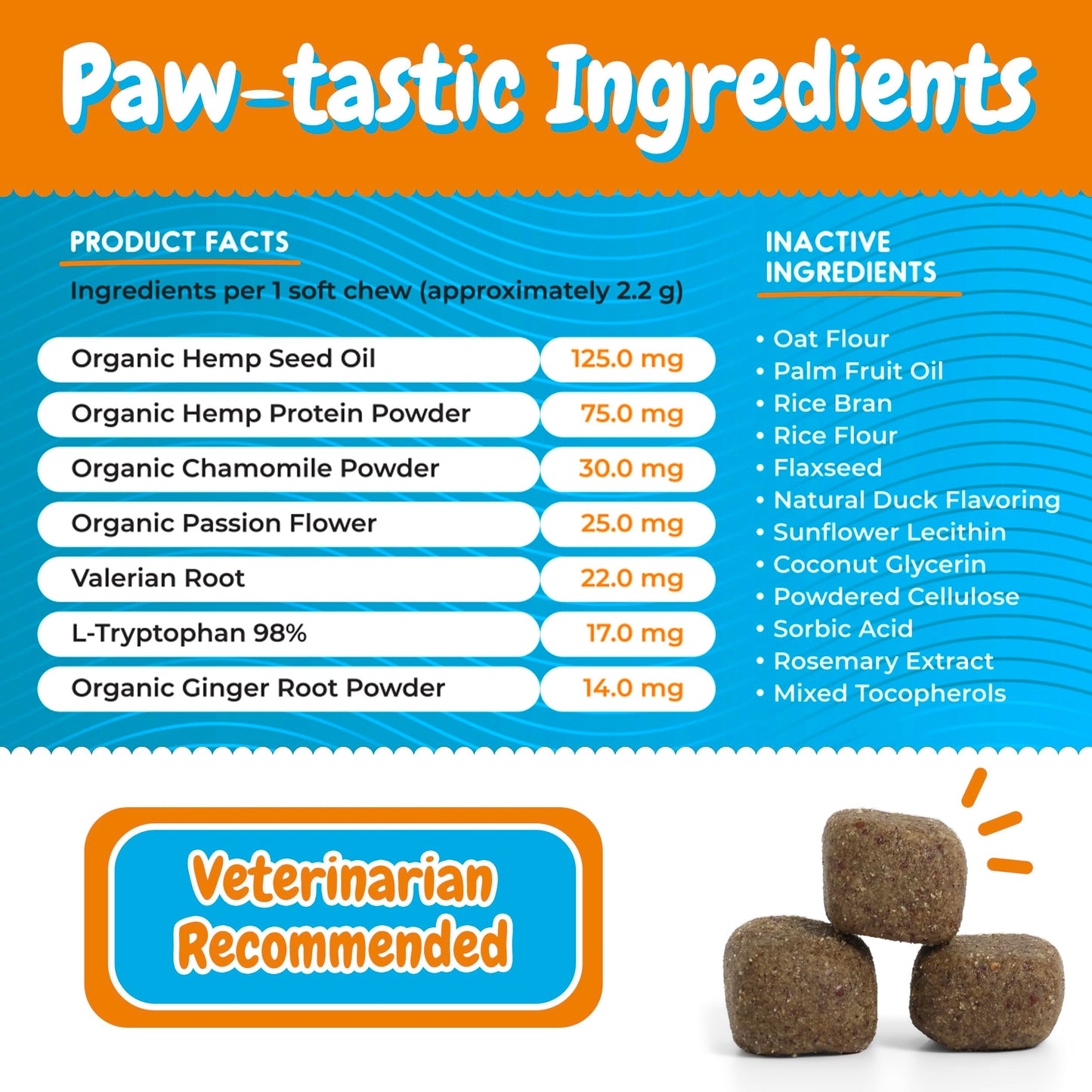 INNER PAW Hemp Calming Chews for Dogs - Dog Calming Chews - Anxiety Relief Treats - Chamomile - Hemp Oil - Calming Aid - Stress - Sleep - Separation Anxiety - Travel - Natural Dog Calming Treats - 60