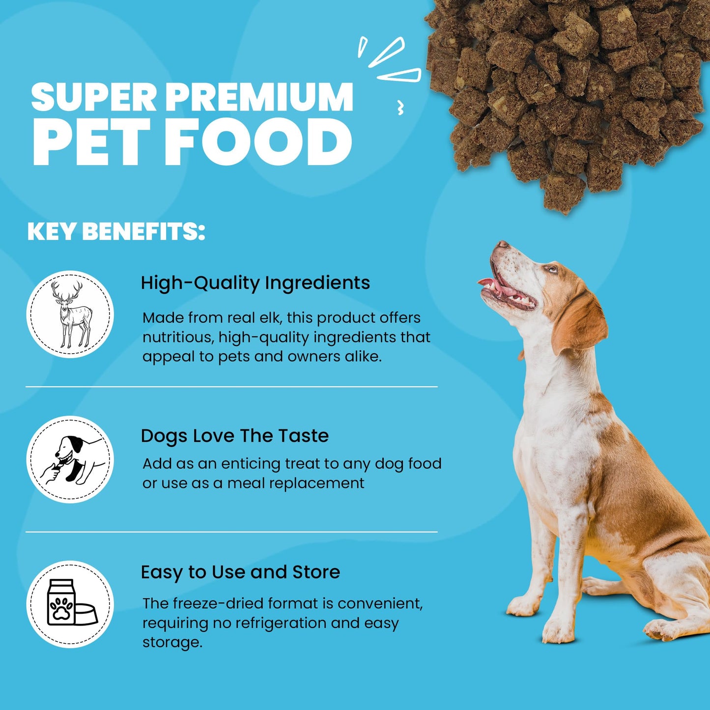 Muenster Freeze Dried Elk Bites - Dog Food, Treat, Mixer or Topper (16oz) - Grain-Free