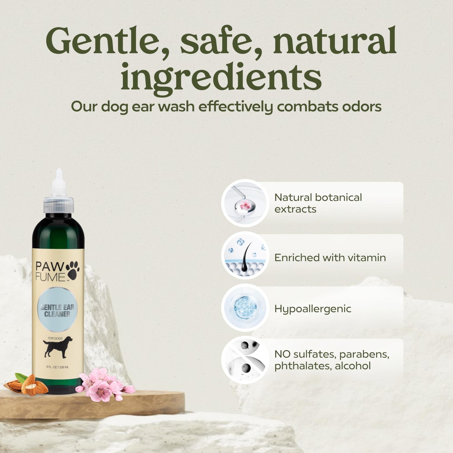 Pawfume Dog Ear Cleaner Solution, 1-Pack – Soothe Itchy Ears Instantly – with St. John’s Wort & Almond Extracts, Vet-Certified Formula, Alcohol-Free & Sulfate-Free – Dog Ear Wash for All Breeds