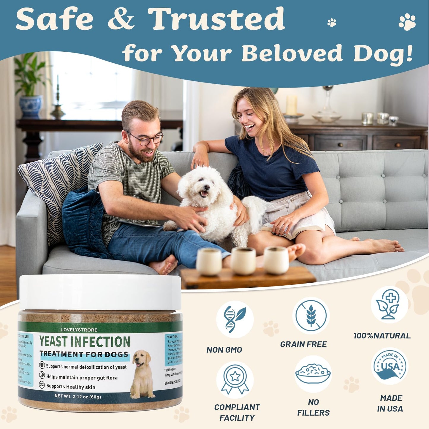 Yeast Infection Treatment for Dogs Supports Healthy Skin, Ears & Paws – Natural Dog Yeast Infection Treatmen Supplement Soothing Irritation & Itching - 60 Days Large Supply Gentle Dog Yeast Relief