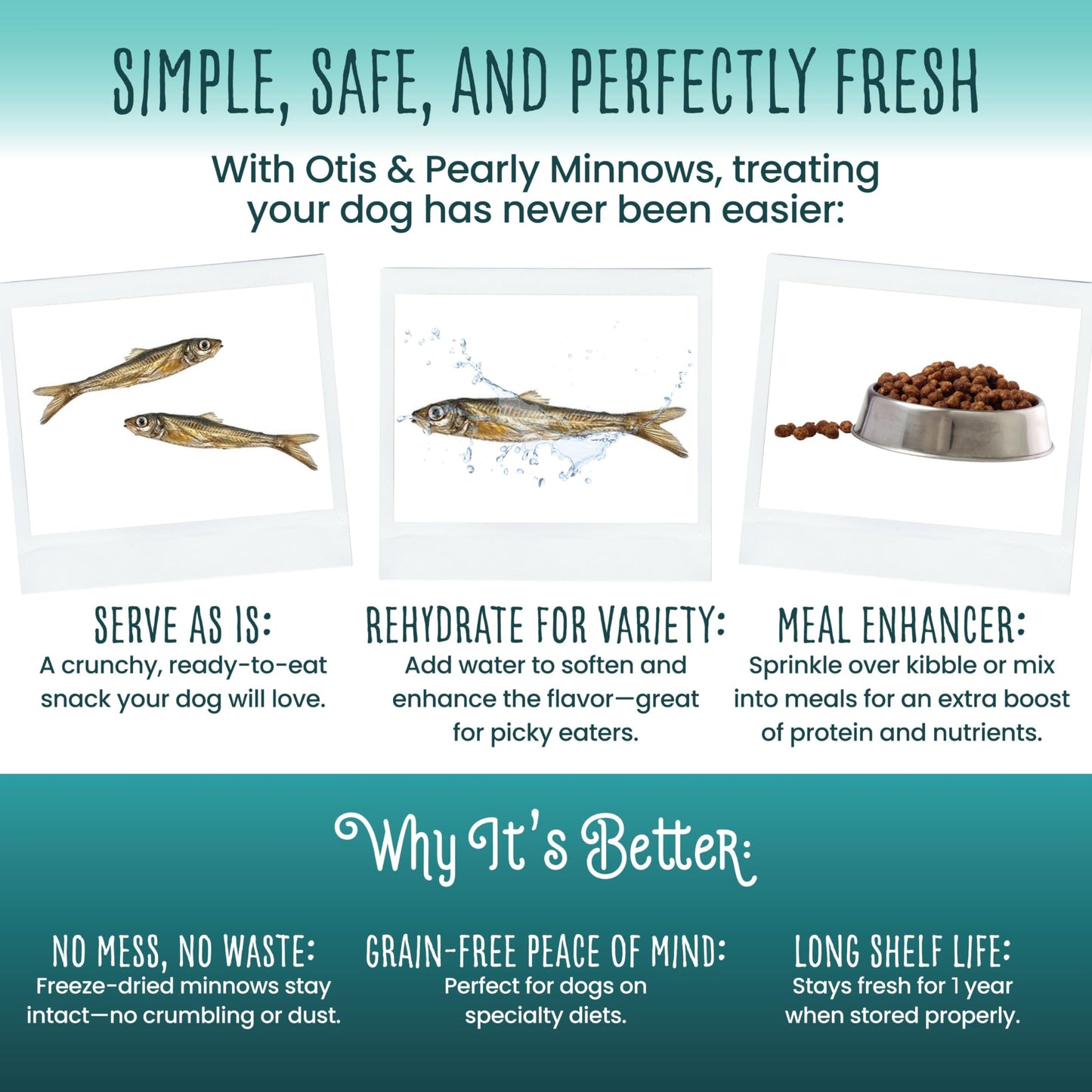 Otis & Pearly Freeze Dried Minnow Dog Treats - Single Ingredient, Made in USA - Healthy Protein Treat for Small, Medium, Large Breeds, 2oz