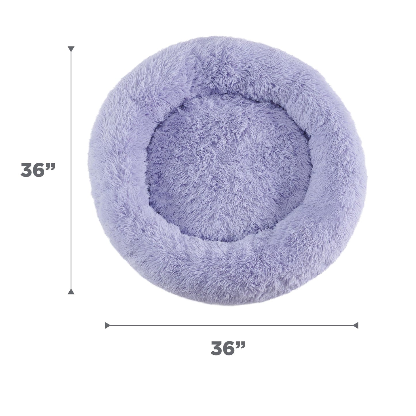 Best Friends by Sheri Original Calming Donut Dog and Cat Bed, Shag Faux Fur, Lavender, (36in x 36in) - Anxiety Relief for Pets Up to 100 lbs