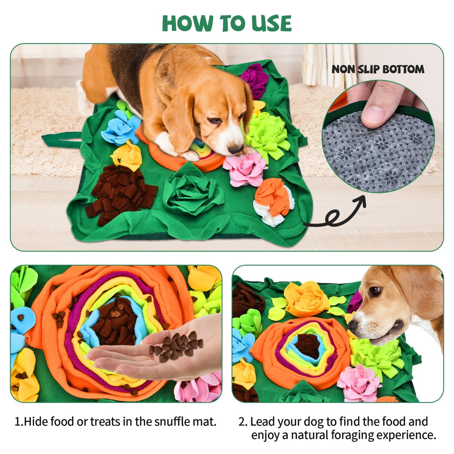 Snuffle Mat for Dogs, Interactive Sniff Mat Slow Feeding Mat for Small Pets Cats, Rabbits to Keep Busy, Dog Puzzle Slow Feeder Treat Toy, Dog Treat Dispenser for Training and Stress Relief (Green)