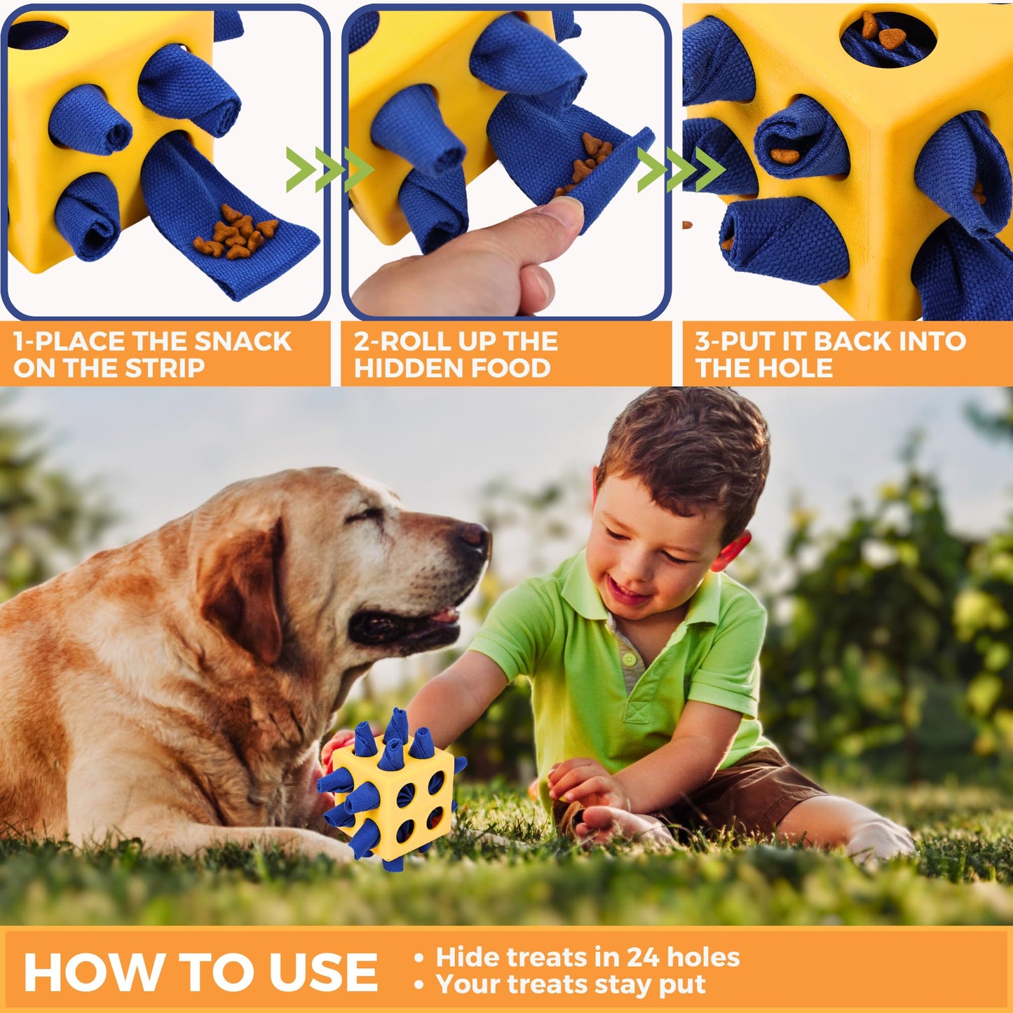 Fossa Dog Enrichment Puzzle Toy, Interactive Snuffle Ball for Dogs Encourage Stimulation Food Foraging Skill, Resistant Rope to Hide Treat for Aggressive Puppy, Small, Medium, Large Dog