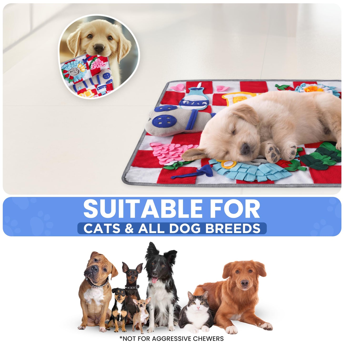 LUFTPETS Soft Snuffle Mat for Dogs Large Breed, Keeps Pets Busy, Comfortable Sniff & Enrichment Mat to Lay On, Puzzle Toy & Lick Pad with Lots of Games, Anti-Slip & Washable, Slows Down Feeding (Red)