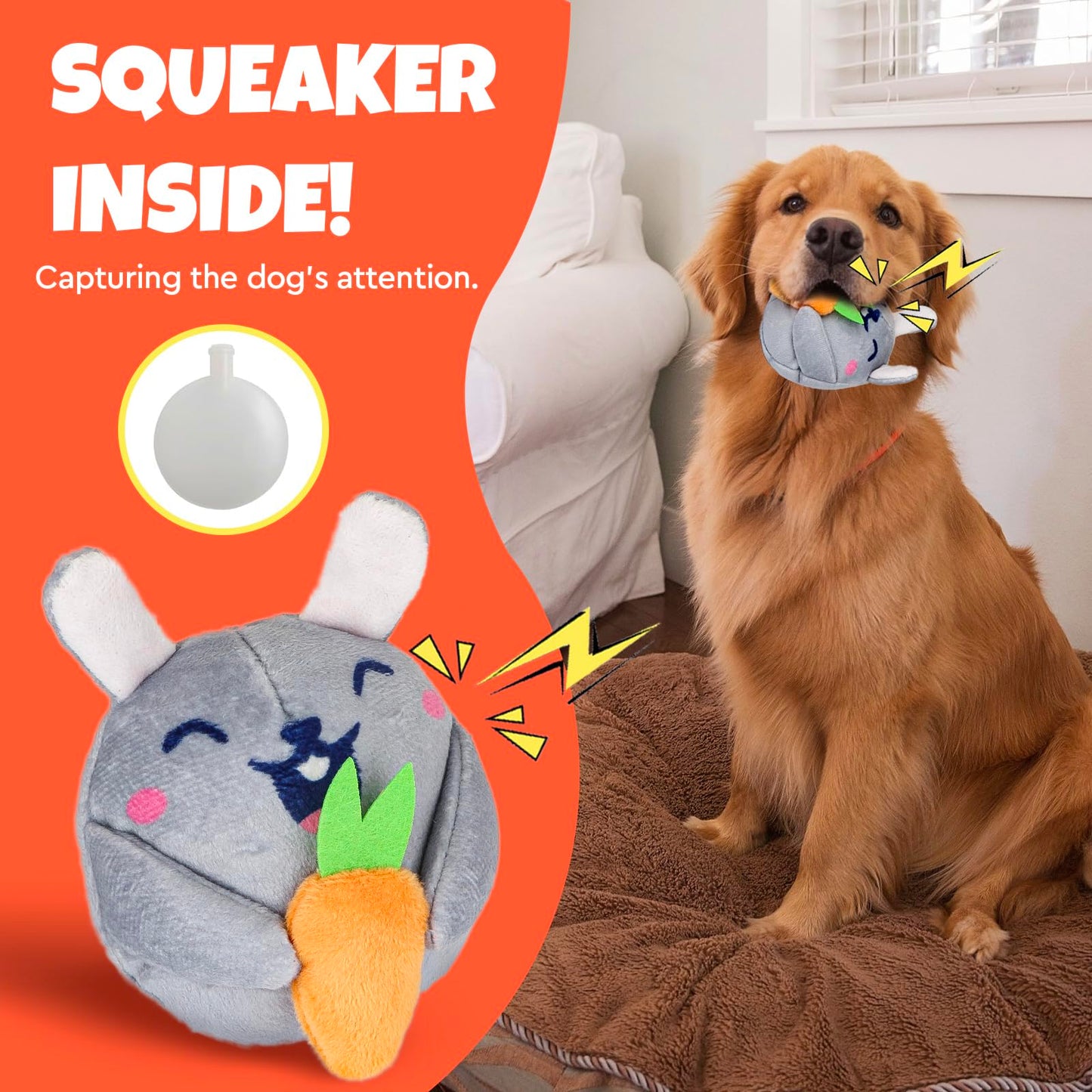 Hide and Seek Squeaky Dog Plush Toy Carrot and Bunny Set, 4 Pack Dog Puzzle Toys for Training and Cleaning, Interactive Tough Dog Toy for Small Medium Dogs