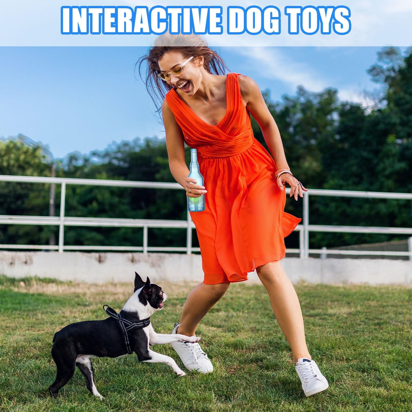 Water Bottle Dog Toy, Tennis Ball in a Bottle Dog Toy, Cute Squeaky Chew Toy for Dogs, Floating Crunchnplay Interactive Fetch Toy Bottle for Small Dogs Exercise and Accompany (Blue)