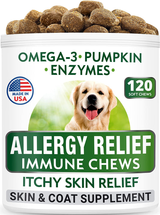BARK&SPARK Allergy Relief Dog Treats + Omega 3 for Dogs Bundle - Fish Oil Chews for Dog Shedding, Skin Allergy, Itch Relief, Hot Spots Treatment - Joint Health - Skin and Coat Supplement