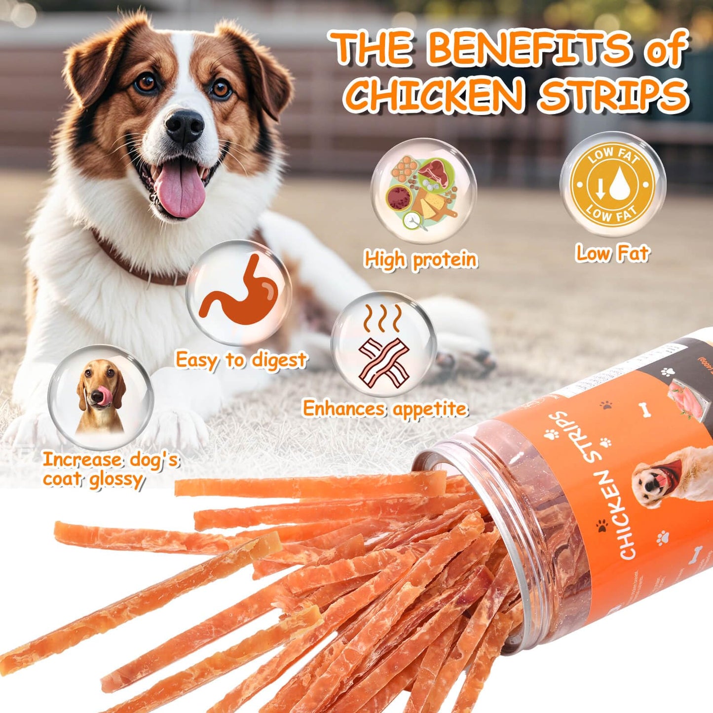 Chicken Jerky Strips for Dogs, 14.11Oz Natural Dried Real Chicken Training Treats for Dogs, Low Fat & Grain Free, Jerky Cuts Training Snacks for Pets(400g)