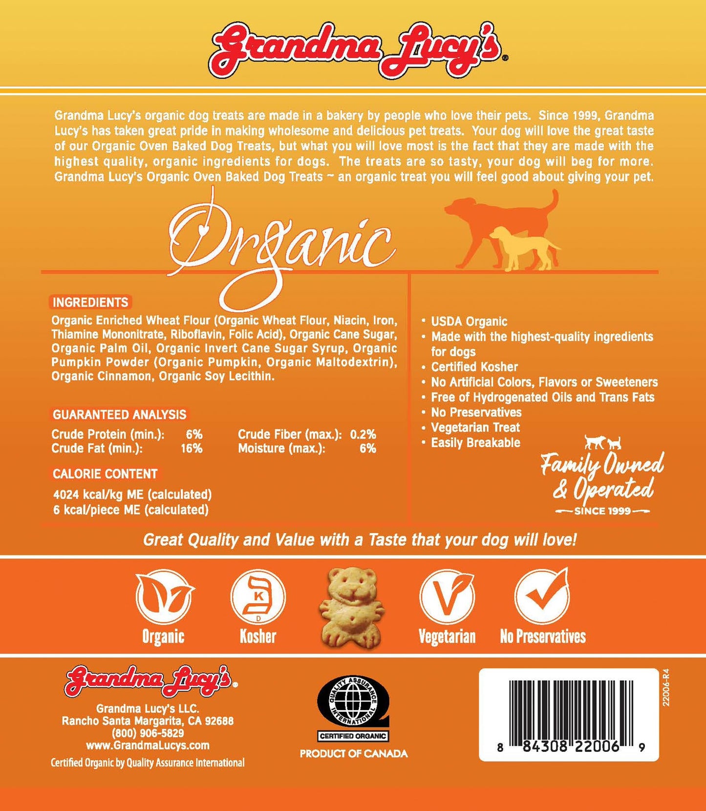 Grandma Lucy's - Organic Baked Dog Treats - Pumpkin - 14Oz