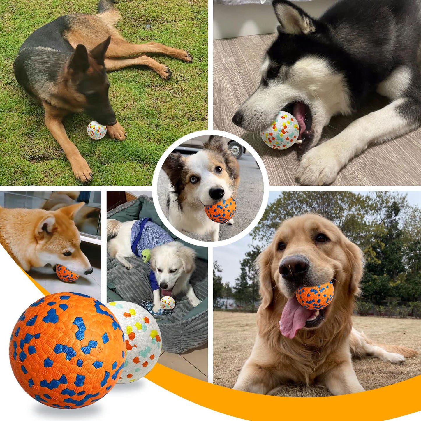 Petcare 2 Pack Dog Balls Toys for Aggressive Chewers Indestructible Tennis Balls for Medium Large Dogs Water Toy Chew Ball Tough Durable Big Dog Toys Bouncing Ball for Dogs to Fetch, Orange+White