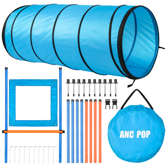 ANC POP Dog Agility Training Equipment Pet Obstacle Training Course Kit Dog Outdoor Games with Tunnel, Adjustable Hurdle, Pause Box, Toys and Carrying Bag