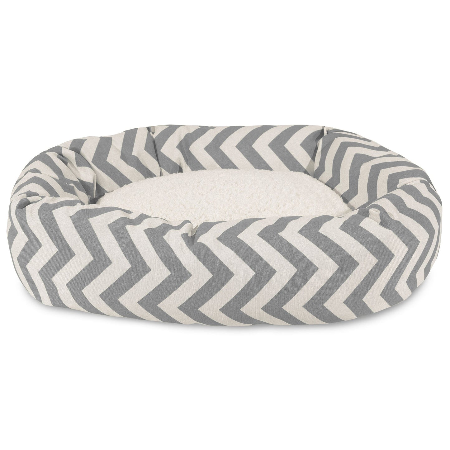 Majestic Pet 32 Inch Chevron Sherpa Calming Dog Bed Washable – Cozy Soft Round Pet Beds with Spine for Head Support - Fluffy Donut Bed 32x23x7 (inch) – Medium - GRAY