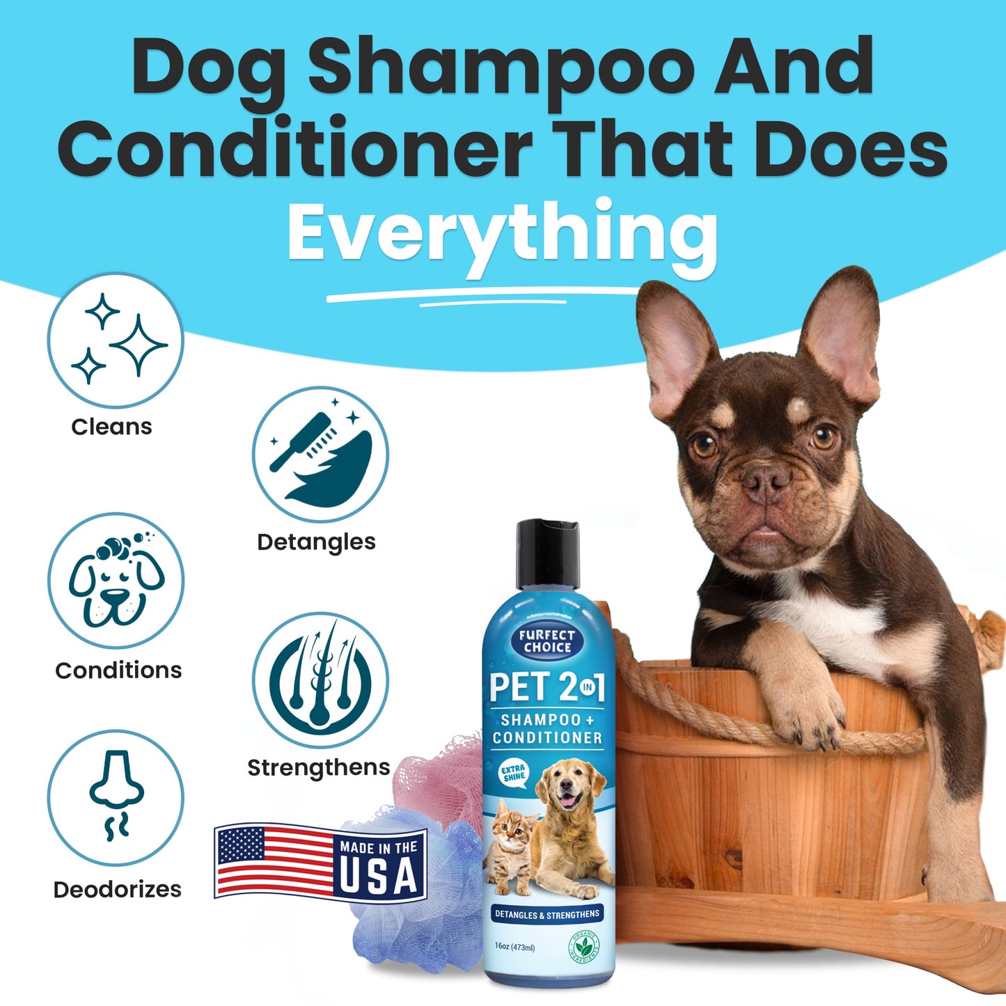 Furfect Choice 2 in 1 Dog Shampoo and Conditioner | Moisturizing Pet Shampoo for Dogs with Cleansing and Gentle Conditioner Formula | Dog Shampoo for Allergies and Itching | 16 oz