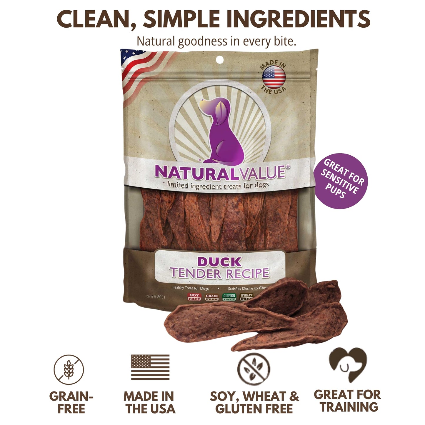Loving Pets Natural Value All Natural Soft Chew Duck Tenders Dog Treat, 14-Ounce (8051)