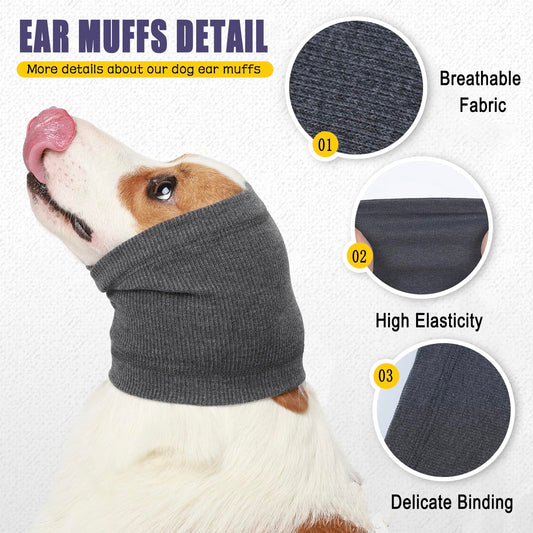 Meifsou Dog Calming Head Wrap, No Shake Quiet Ears for Dogs Anxiety Relief, Original Ear Covers Pet Calming Hoodie for Thunder, Lightning, Fireworks, Vet Visits, High Stretch Ribbed Fabric, Grey M