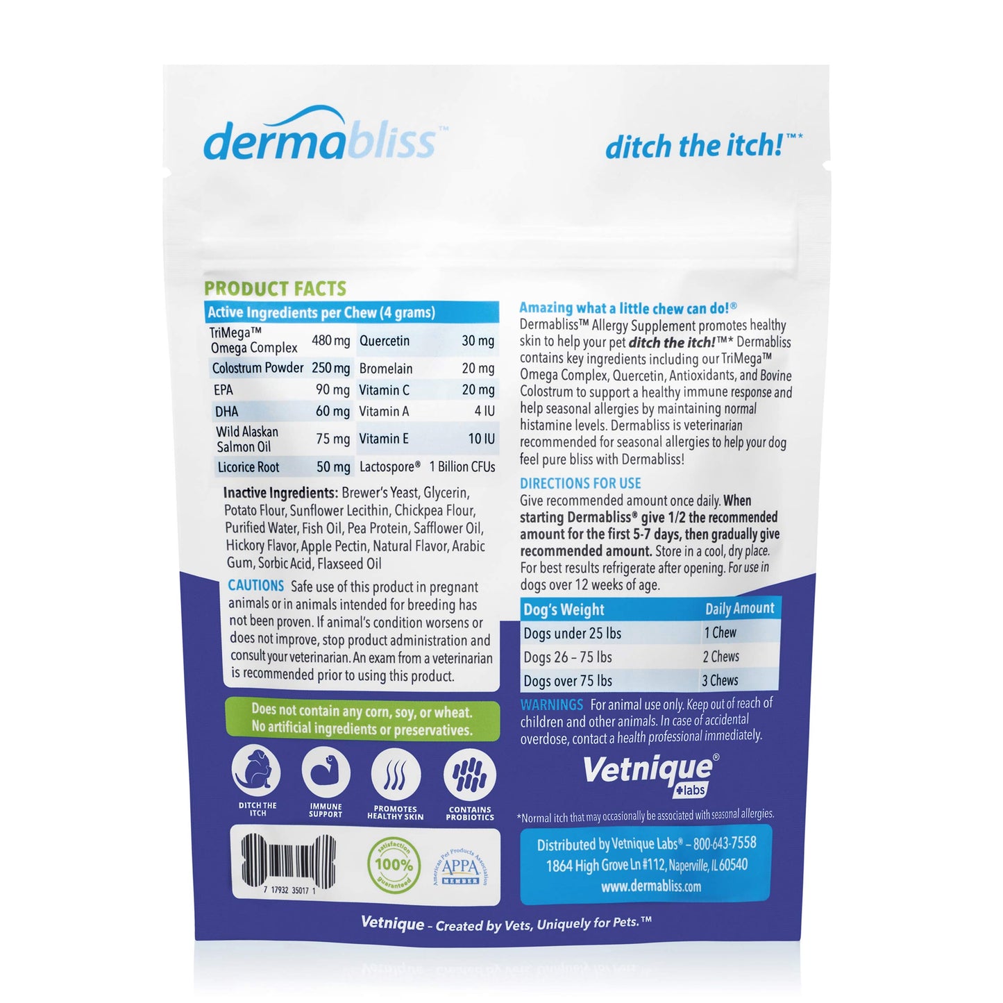 Vetnique Labs Dermabliss Allergy Chews 30 Ct and Glandex Anal Gland Support Chews 60 Ct Bundle Dog Vitamins & Supplements, Anal Gland Dog Treats with Probiotics, Dog Allergies Skin Treatment Soft Chew