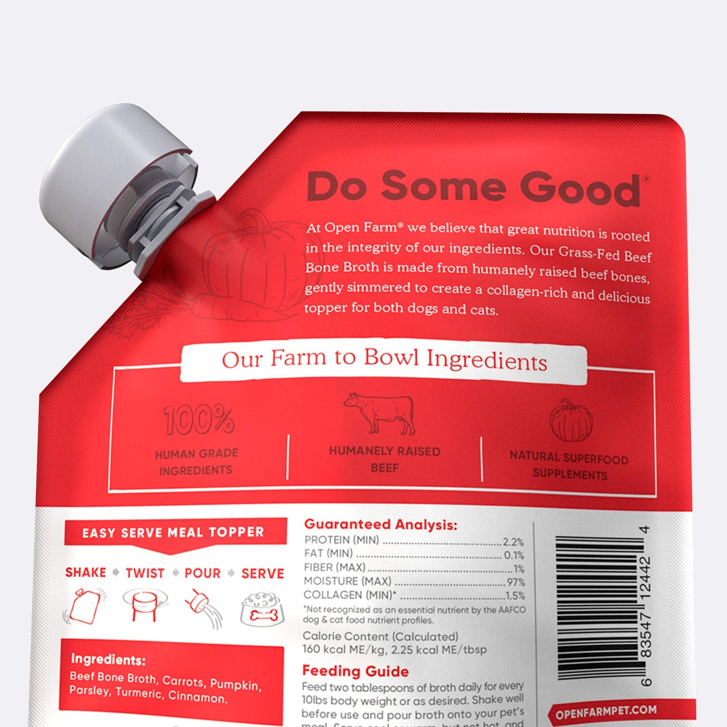 Open Farm Bone Broth, Food Topper for Both Dogs and Cats with Responsibly Sourced Meat and Superfoods Without Artificial Flavors or Preservatives, 12oz (Grass-Fed Beef)