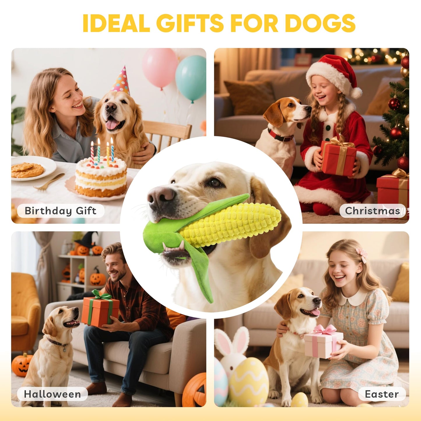 Tough Dog Toys for Not Aggressive Chewers, Durable Dog Chew Toys for Small Medium Large Dogs,Interactive Crinkle Squeaky Dog Toys to Keep Them Busy Corn Plush Puppy Pet Toy IQ Training Dogs Puzzle Toy