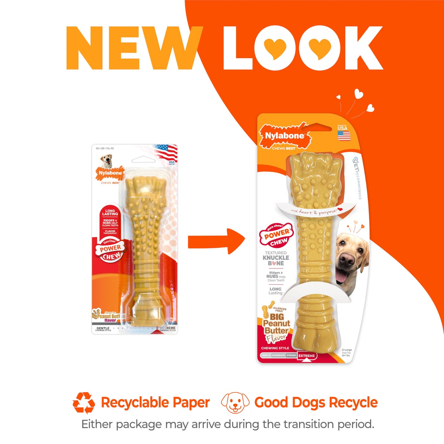 Nylabone Power Chew Textured Knuckle Bone - Dog Toys for Aggressive Chewers - Peanut Butter Chew Toy - Large Dog Chew Toys - Peanut Butter Flavor, X-Large - Over 50 Ibs. (1 Count)