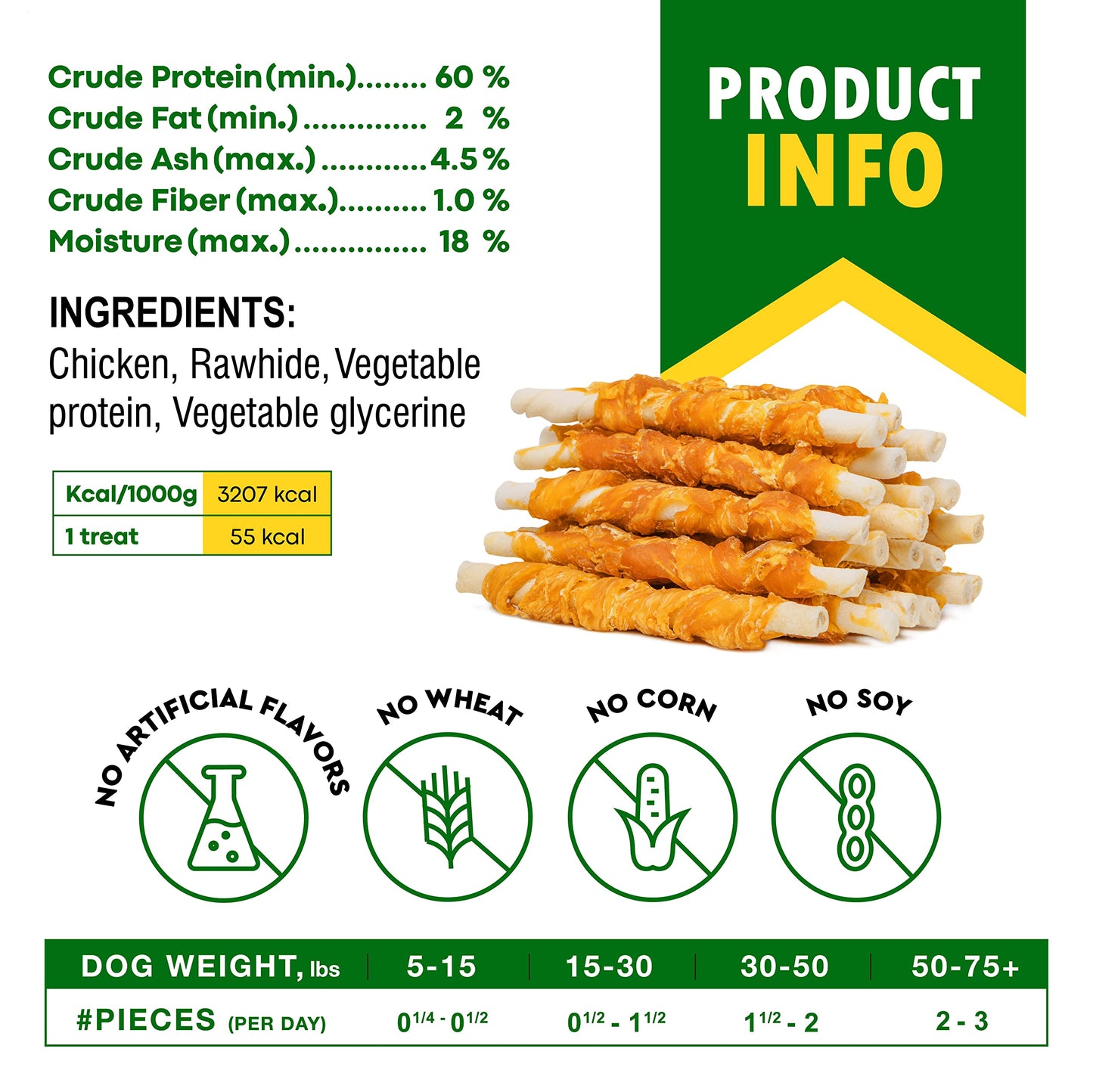 Dog Treats Rawhide Sticks 11 oz Wrapped with Chicken Pet Natural Chew Treats - Grain Free Meat & Human Grade Dried Snacks - Best for Small & Large Dogs (10.6 Ounce (Pack of 1), Rawhide Sticks)